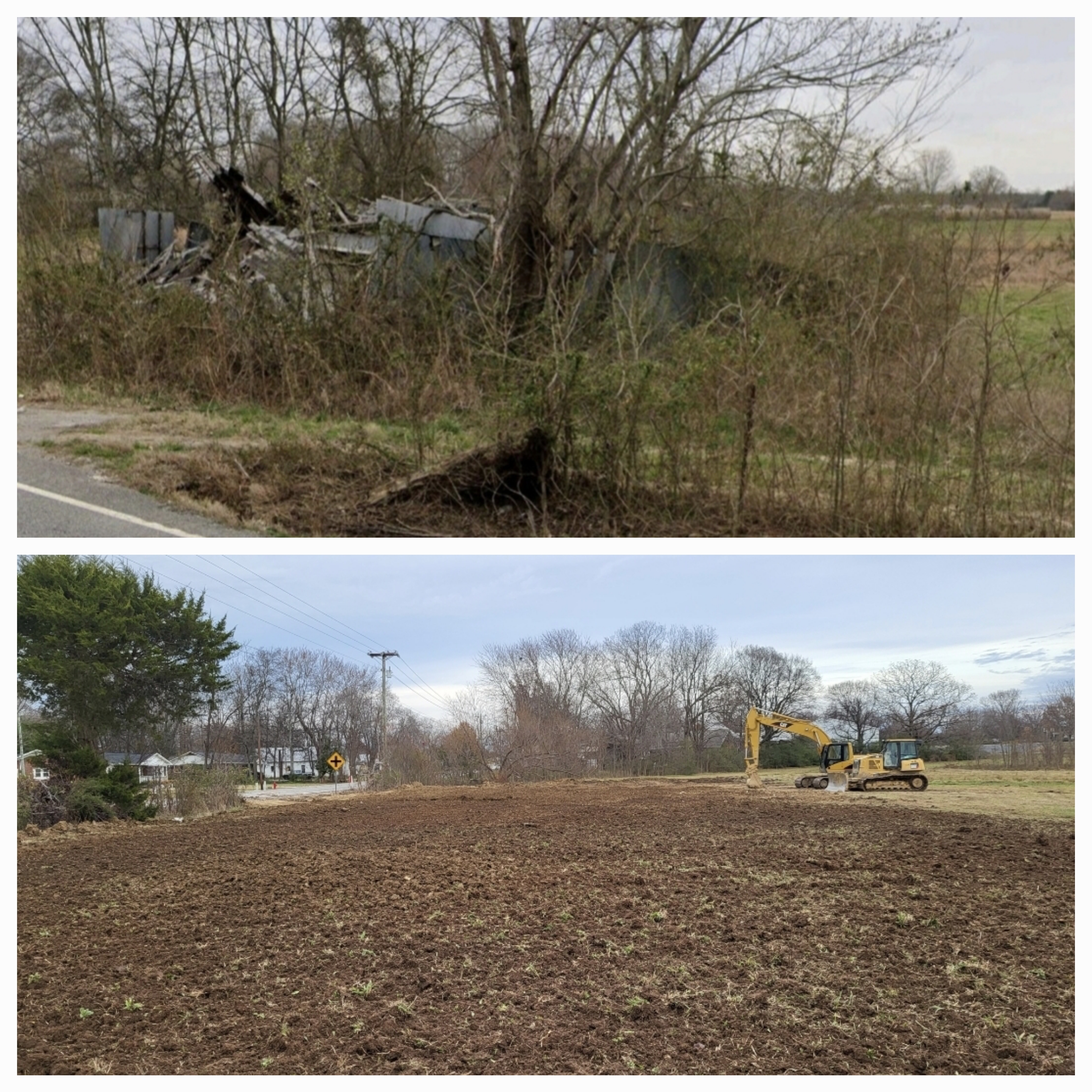 Before and after debris cleanup and field clearing